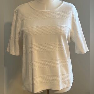 Ann Taylor Factory Cream Fitted Tee with Textured Stripes